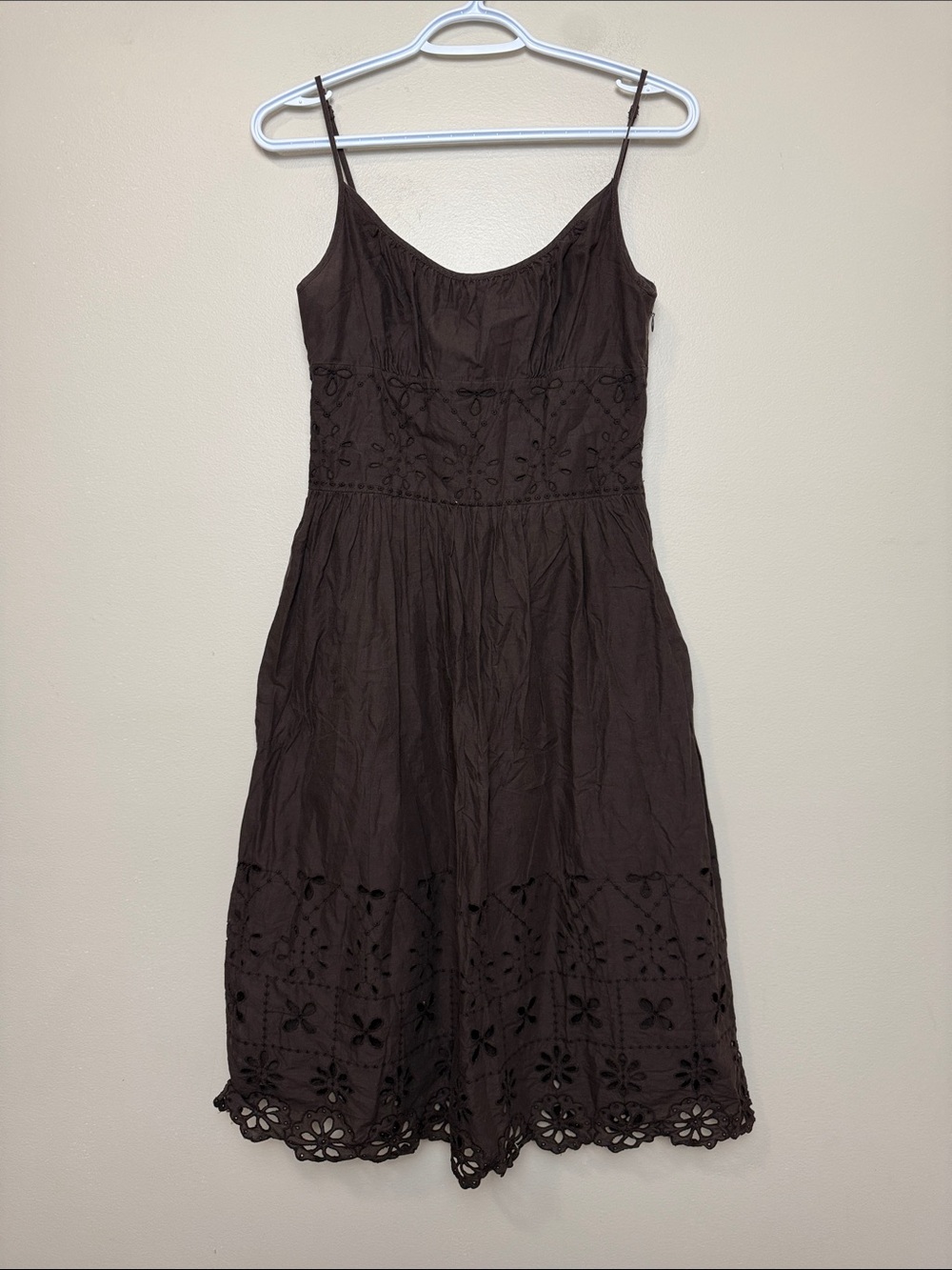 Loft by Ann Taylor Eyelet Midi Dress with Spaghetti Straps size 4